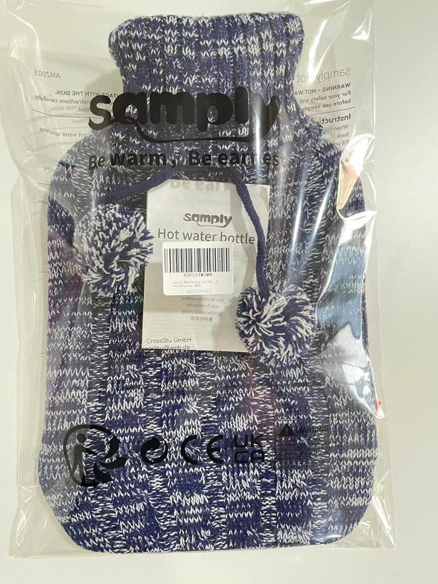 Wärmflasche mit Premium Strickbezug, 2L groß, blau - 1 Jahr Garantie