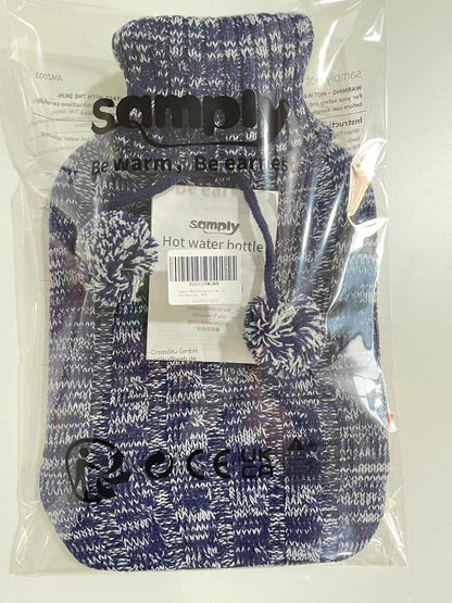 Wärmflasche mit Premium Strickbezug, 2L groß, blau - 1 Jahr Garantie