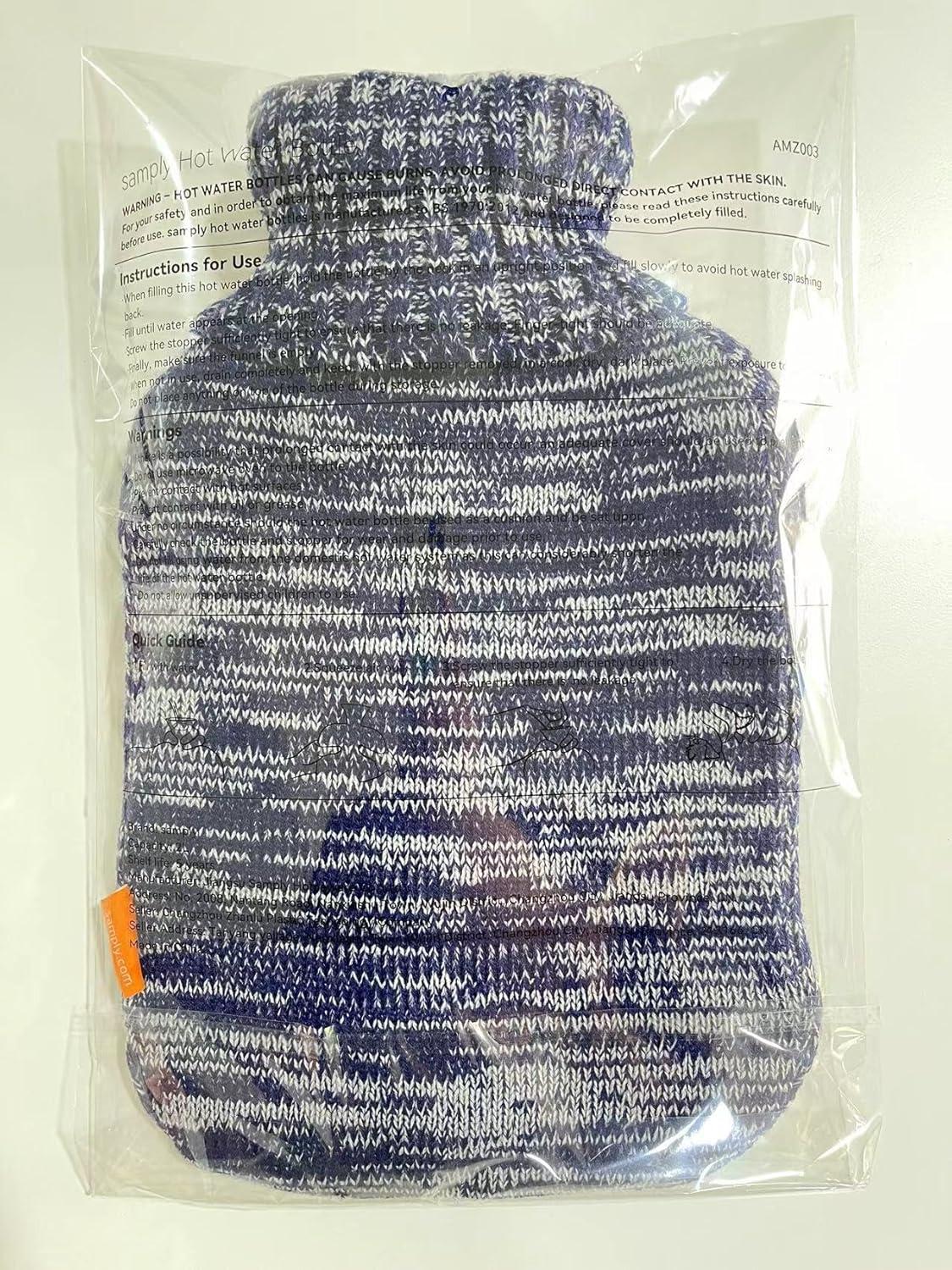 samply Wärmflasche 2L mit Premium Strickbezug in Blau