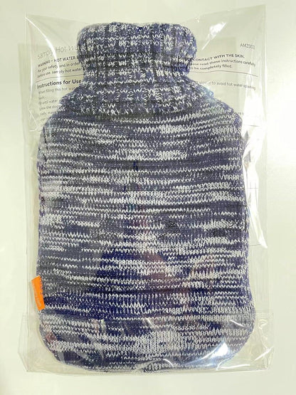 samply Wärmflasche 2L mit Premium Strickbezug in Blau