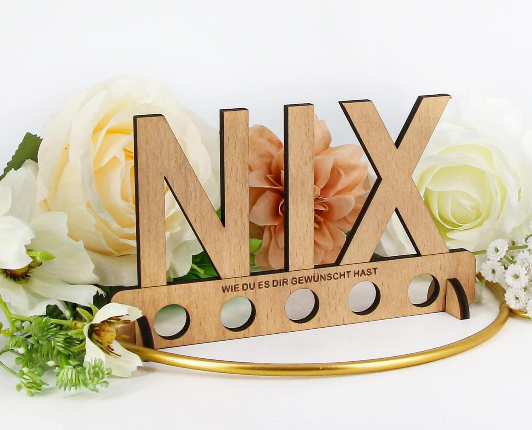 NIX Geldgeschenk Holz Dekoration Geburtstag DIY Idee 16x9.5cm