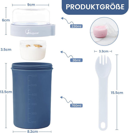 Bugucat Müslibecher to Go 760ml+230ml, Praktischer Müsli Cup