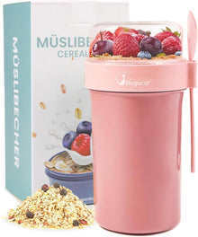 Müslibecher to Go 760ml+230ml mit Löffel, Auslaufsicherer Müslibox in