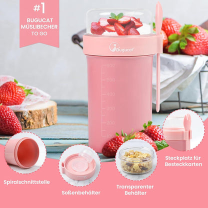 Müslibecher to Go 760ml+230ml mit Löffel, Auslaufsicherer Müslibox in
