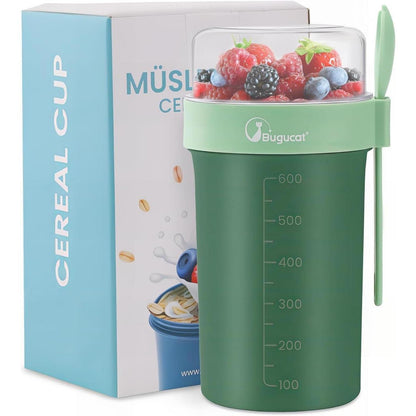 Bugucat Müslibecher to Go 760ml + 230ml mit Löffel, Grün