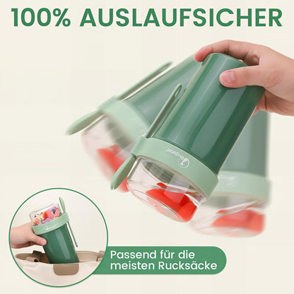 Bugucat Müslibecher to Go 760ml + 230ml mit Löffel, Grün