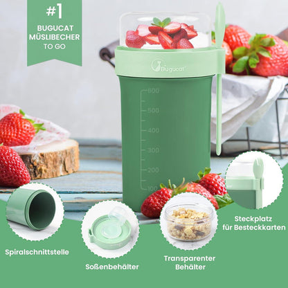 Müslibecher to Go 760ml+230ml Praktischer Joghurtbecher Löffel Müsli