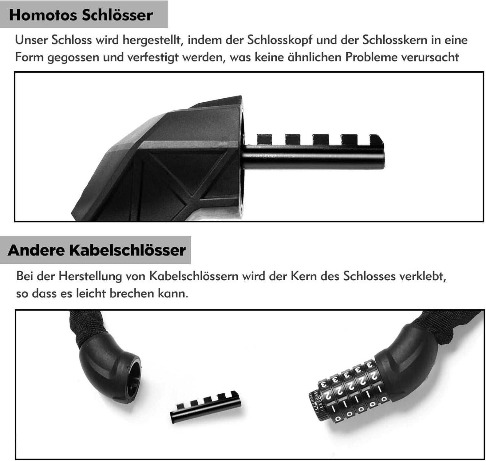 Fahrradschloss Zahlenschloss Stahl Kabelschloss hohe Sicherheit 12mm