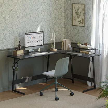 Gaming Tisch L-Form 120x120cm mit Monitorständer Schwarz