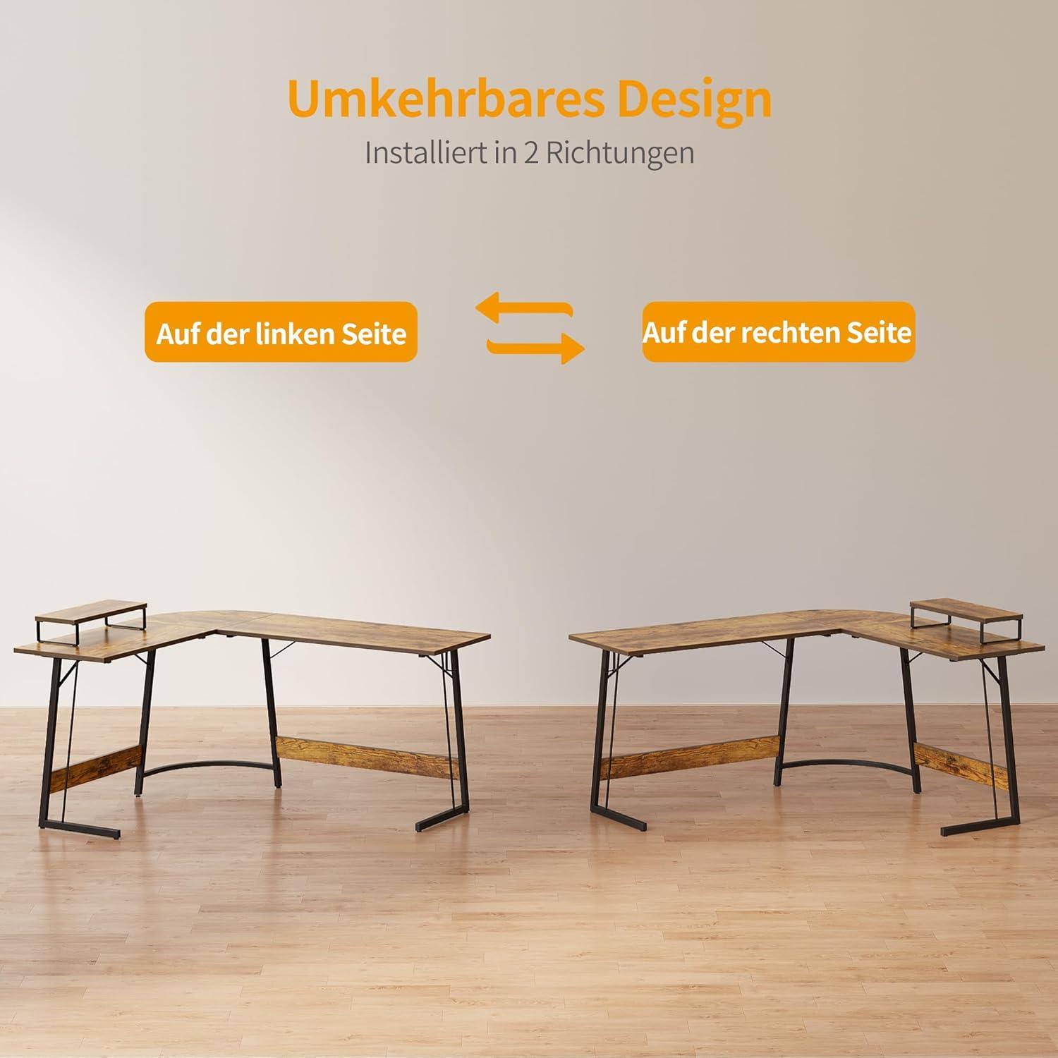 Gaming Eckschreibtisch 120x120 cm L-Form Monitorständer Vintagebraun