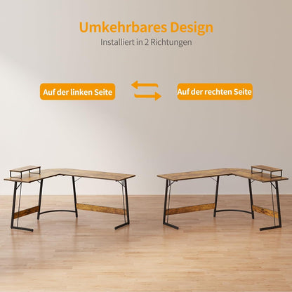 Gaming Eckschreibtisch 120x120 cm L-Form Monitorständer Vintagebraun