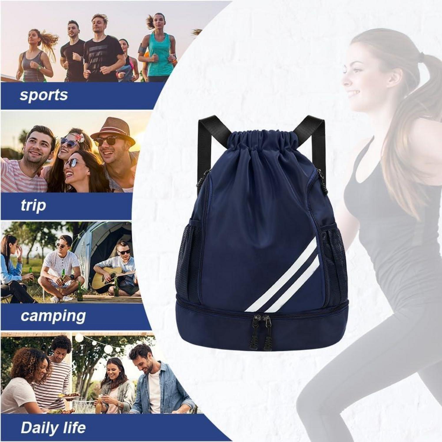 Sportrucksack Turnbeutel Kordelzug Große Kapazität wasserfest A-blau