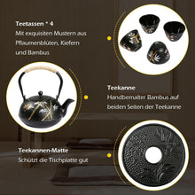 Teekanne Gusseisen Set 1,2 Liter, 4 Teebecher, Rosenholz