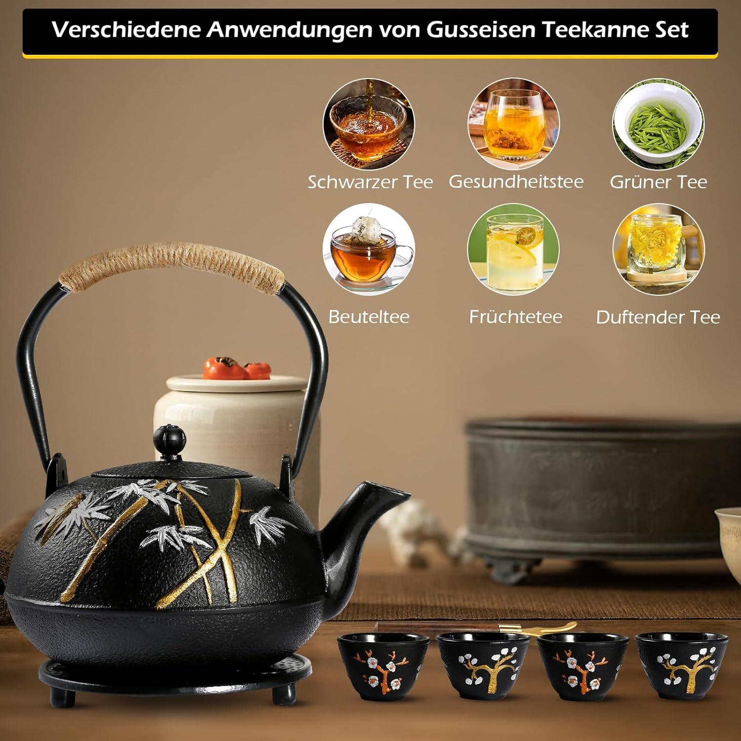Teekanne Gusseisen Set Japanische Liter Teebecher Basis Sieb Holzgriff