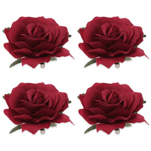 4er Set Blumen-Haarspangen Stoffrose Broschen Haarschmuck_rot