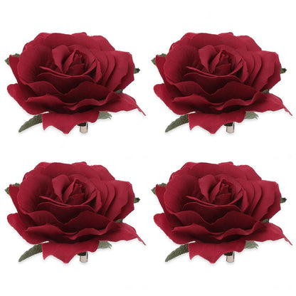 4er Set Blumen-Haarspangen Stoffrose Broschen Haarschmuck_rot
