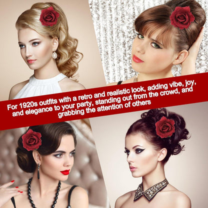 4er Set Blumen-Haarnadeln Broschen Haarspangen Hochzeit Party Rot