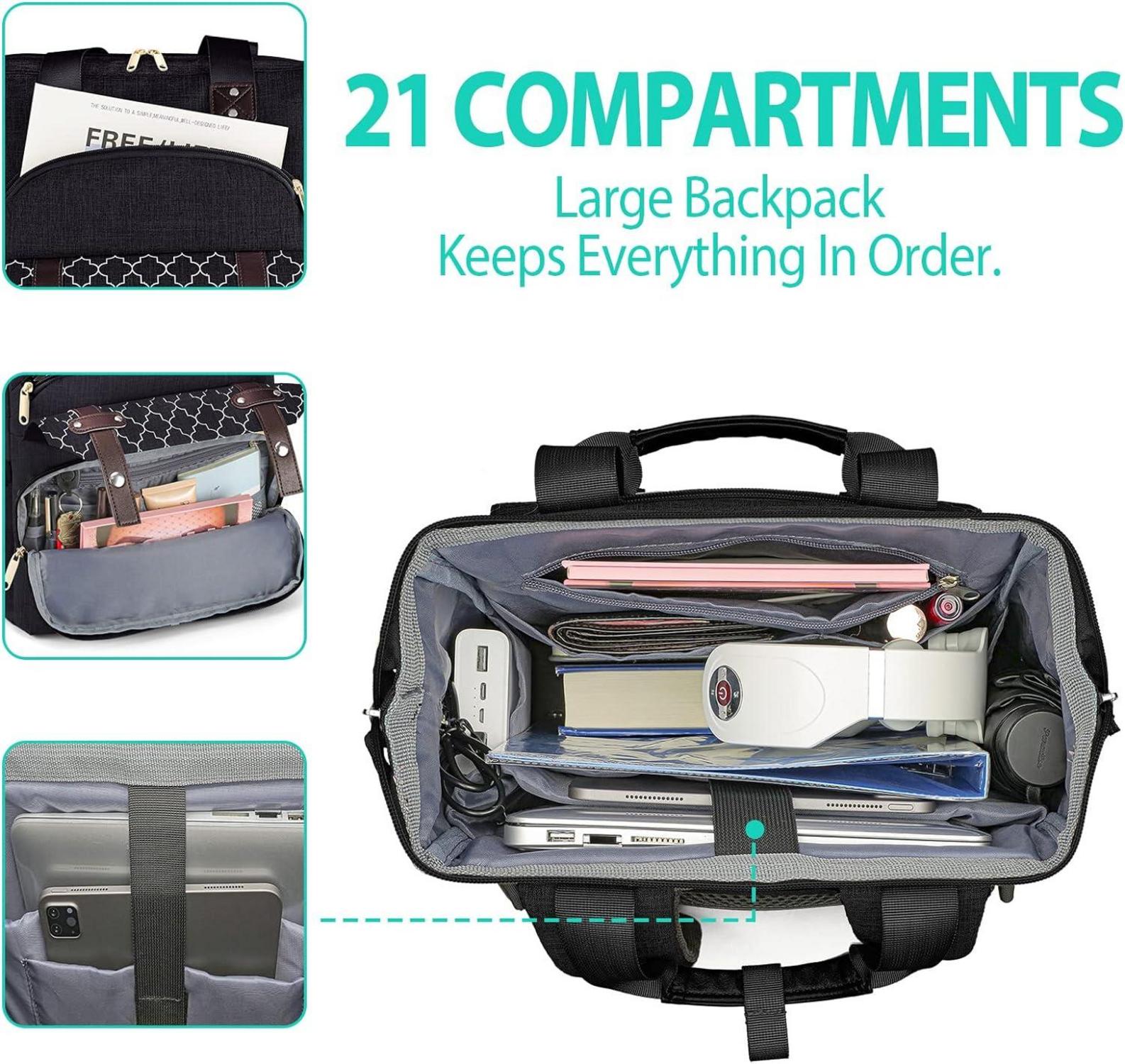 Laptop-Rucksack Damen mit USB-Anschluss 15,6 Zoll Schwarz