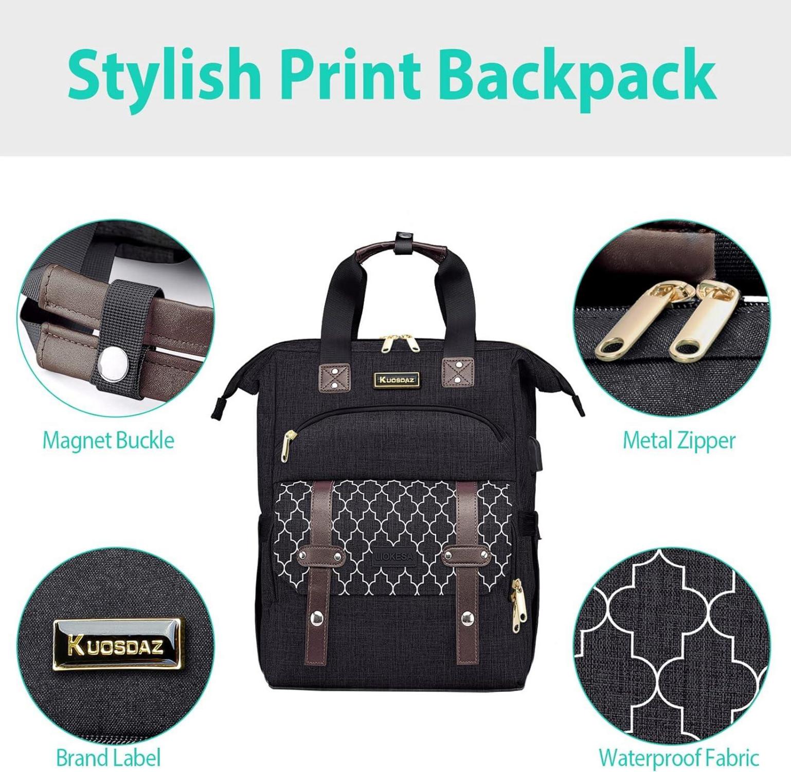 Schwarz Rucksack Damen Schulrucksack Mädchen USB Ladeanschluss 15,6