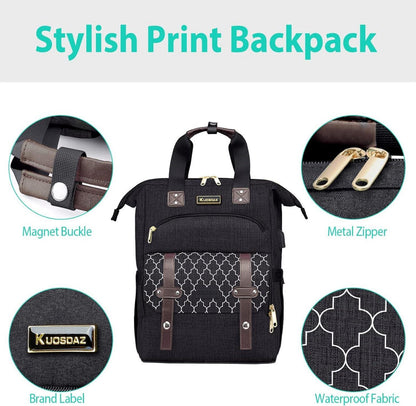 Schwarz Rucksack Damen Schulrucksack Mädchen USB Ladeanschluss 15,6