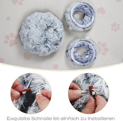 Plüsch Katzentunnel mit Katzenbett und Hängendem Ball Grau