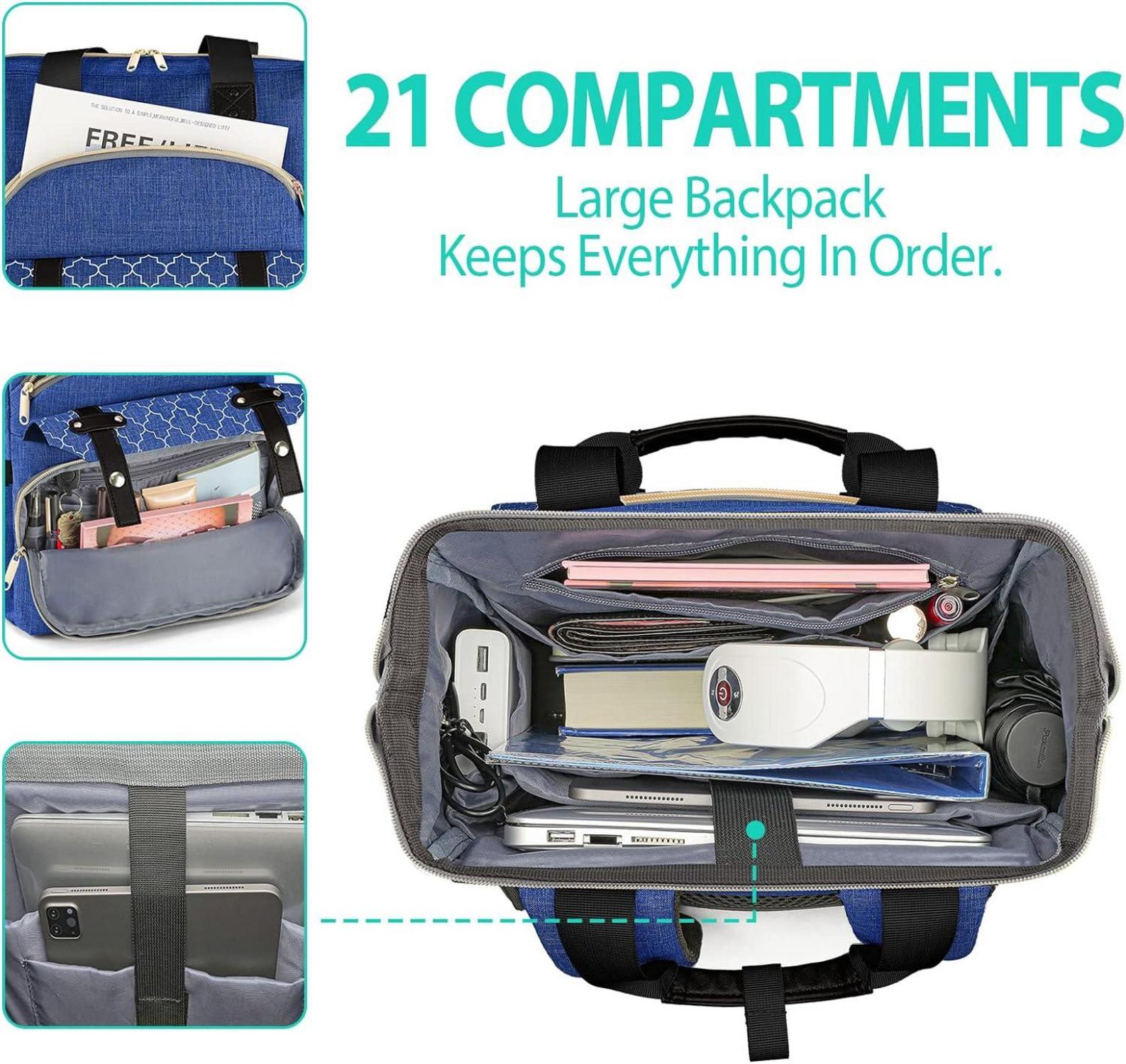 Laptop Rucksack Damen USB Ladeanschluss 15,6 Zoll Blau