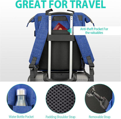 Damen Schulrucksack USB Laptopfach 15,6 Zoll Blau Anti-Diebstahl Reiserucksack