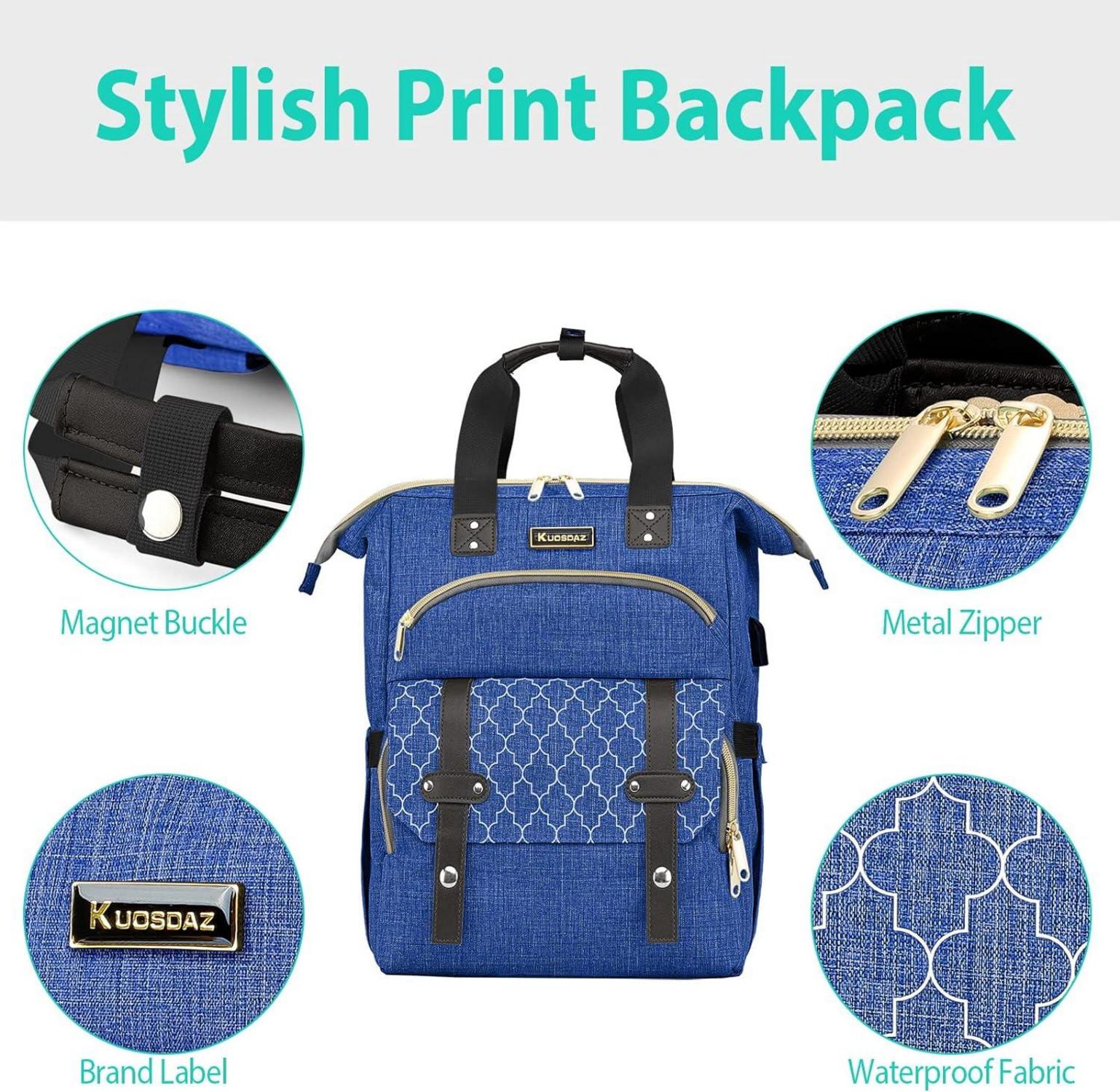 Rucksack Damen Schulrucksack Mädchen USB Ladeanschluss Laptopfach Blau