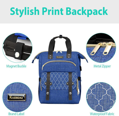 Rucksack Damen Schulrucksack Mädchen USB Ladeanschluss Laptopfach Blau