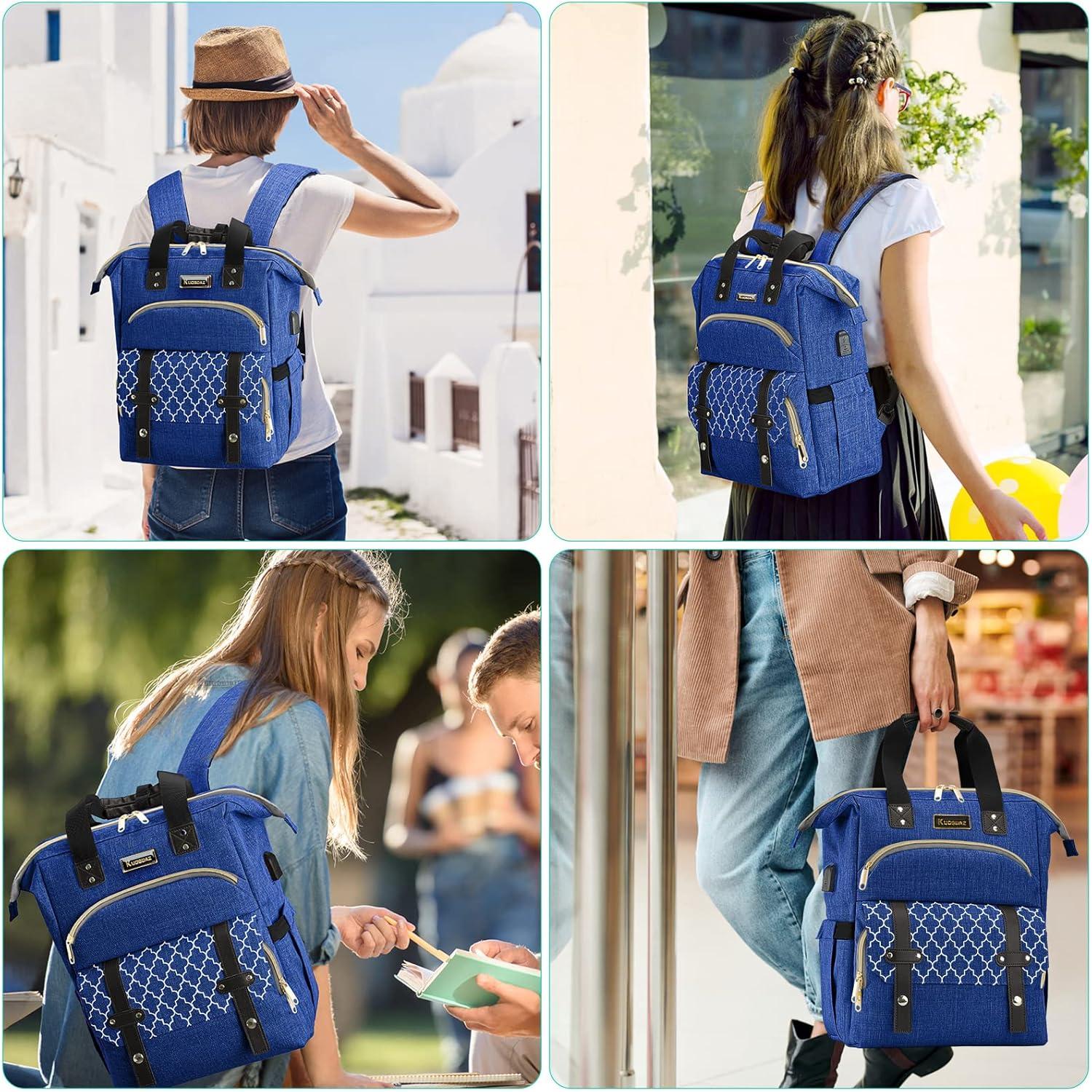 Damen Schulrucksack USB Laptopfach 15,6 Zoll Blau Anti-Diebstahl Reiserucksack