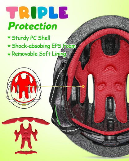 Kinder Fahrradhelm 3D Cartoon Design 50-54 cm Grün