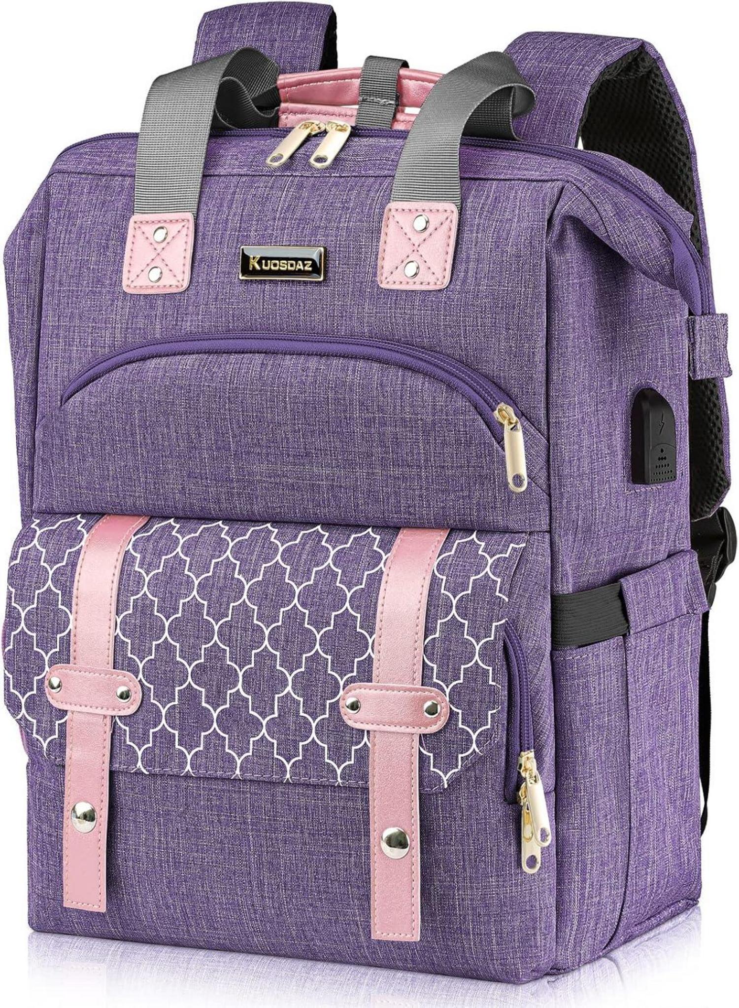 Rucksack Damen USB Ladeanschluss Laptopfach 15,6 Zoll Lila