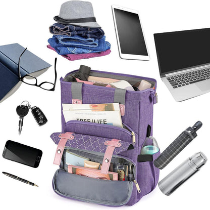 Damen Schulrucksack USB Ladeanschluss Laptopfach Lila 15,6