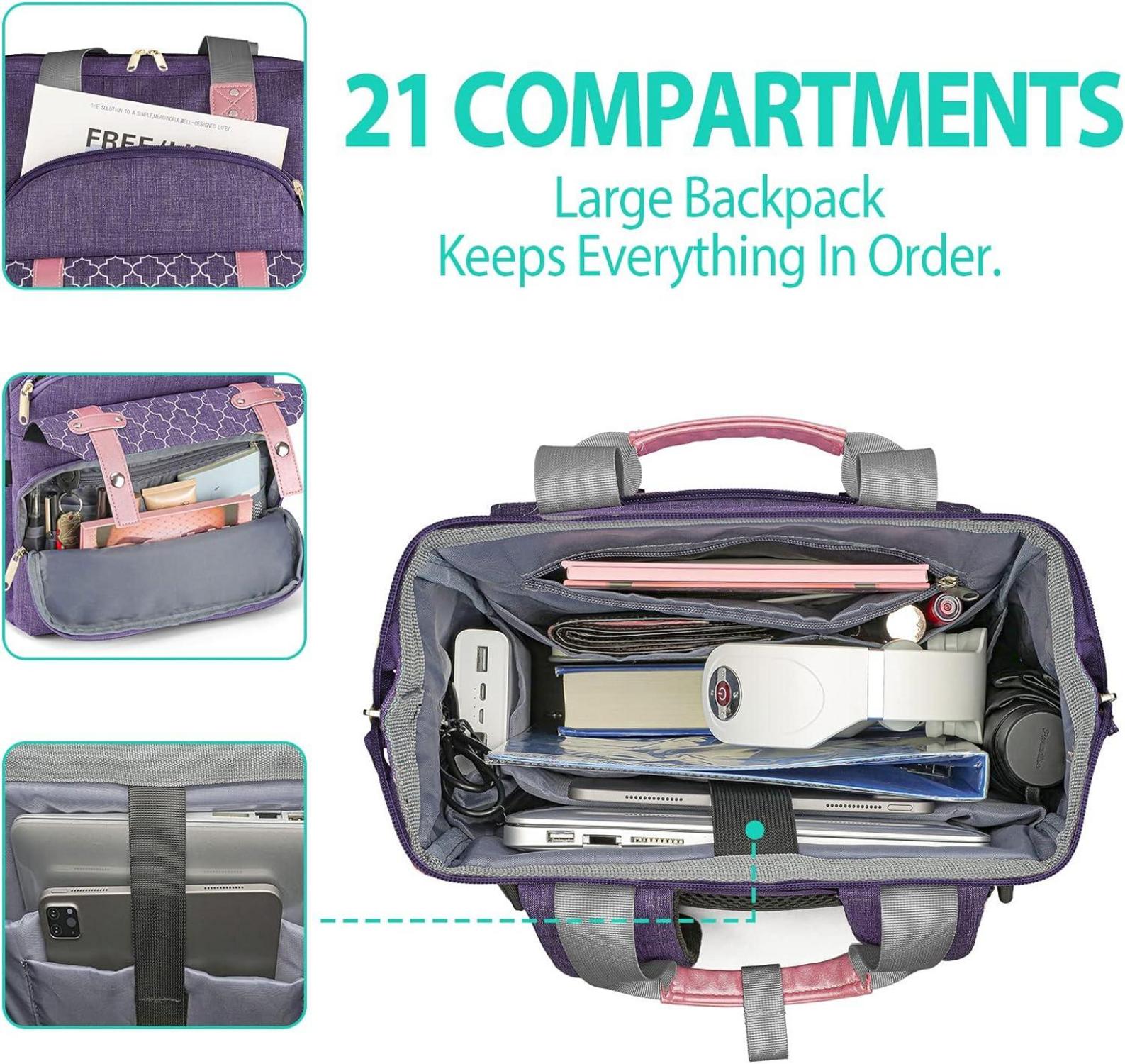 Rucksack Damen USB Ladeanschluss Laptopfach 15,6 Zoll Lila