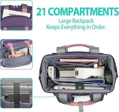 Rucksack Damen USB Ladeanschluss Laptopfach 15,6 Zoll Lila