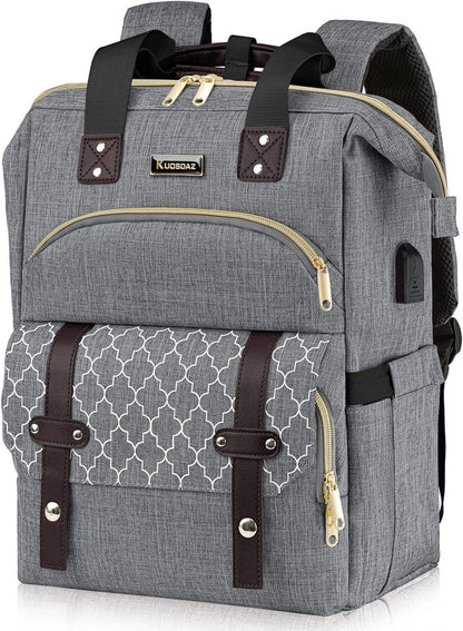 Damen Schulrucksack mit USB Ladeanschluss 15,6 Zoll Laptopfach Grau