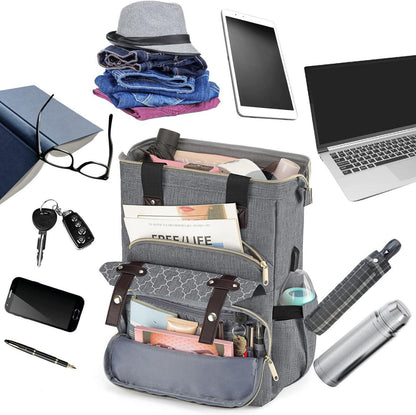 Damen Schulrucksack USB Ladeanschluss 15,6 Zoll Laptop Grau