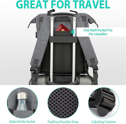 Damen Schulrucksack Teenager USB Laptopfach 15,6 Zoll Reise Rucksack Grau