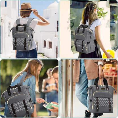Laptop Rucksack Damen USB Ladeanschluss 17,3 Zoll Grau Anti-Diebstahl
