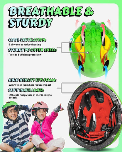 Kinder Fahrradhelm Niedliches 3D Cartoon Design Grün Verstellbare