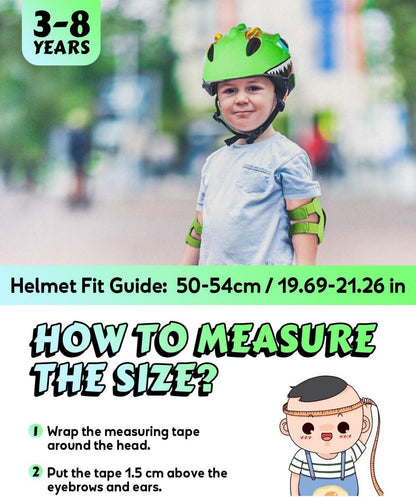 Kinder Fahrradhelm 3D Cartoon Niedlich Grün Skateboard Rollschuh 50-54cm