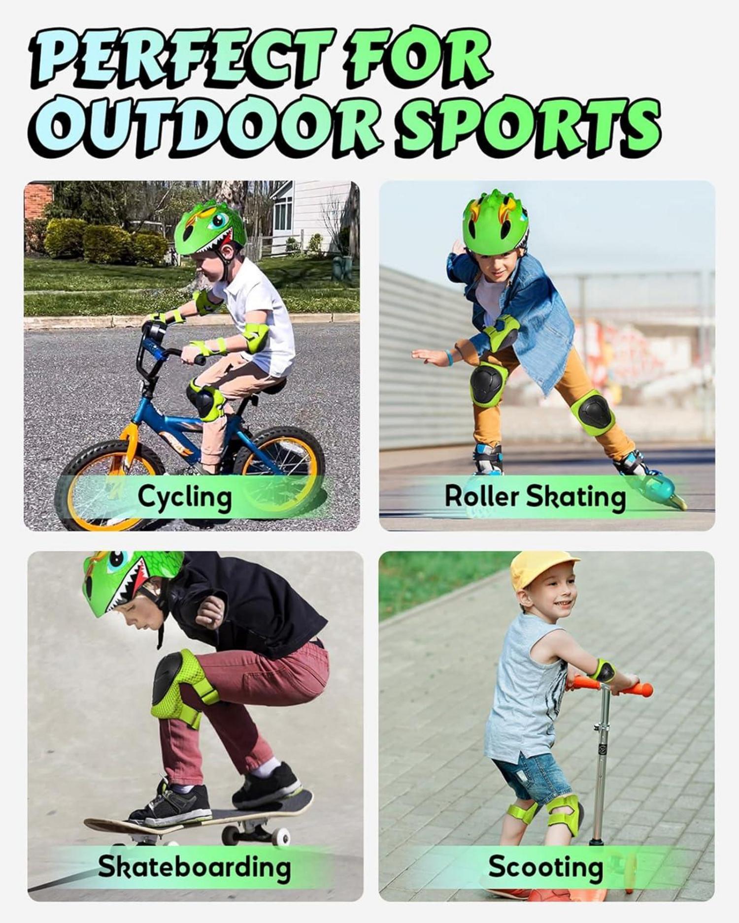 Kinder Fahrradhelm 3D Cartoon Niedlich Grün Skateboard Rollschuh 50-54cm