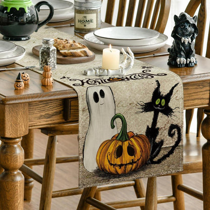 Artoid Halloween Tischläufer Katze Geist Jack-O-Laterne 40x240 cm