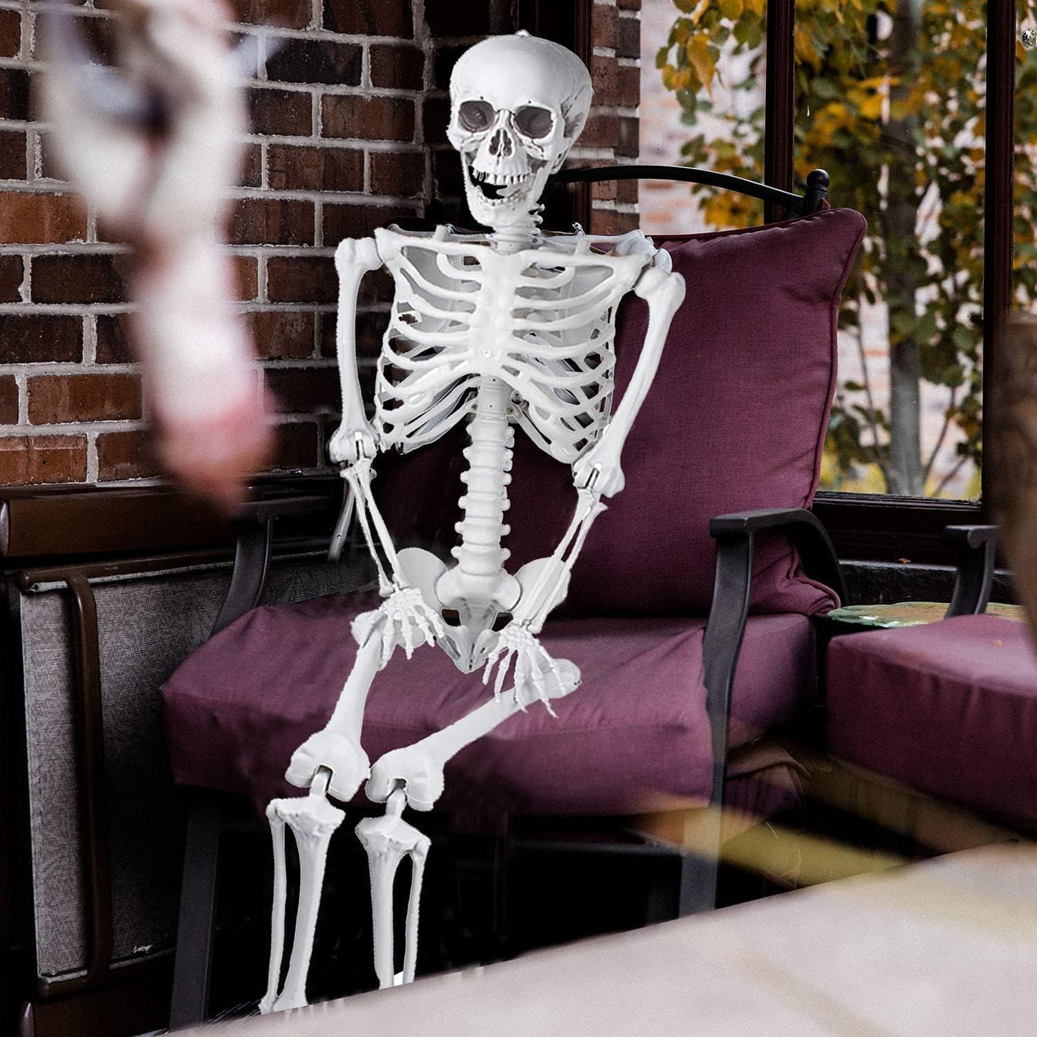 Halloween Lebensgröße Skelett 165cm Ganzkörper bewegliche Gelenke Gruselfriedhof