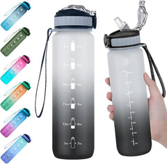 Sport-Trinkflasche mit Strohhalm und Zeitmarker, BPA-frei