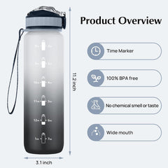 Sport Trinkflasche 1L mit Stroh und Zeitmarker BPA-frei