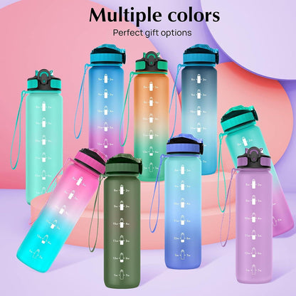 1L Trinkflasche Sportwasserflasche mit Zeitmarker & Stroh rosa