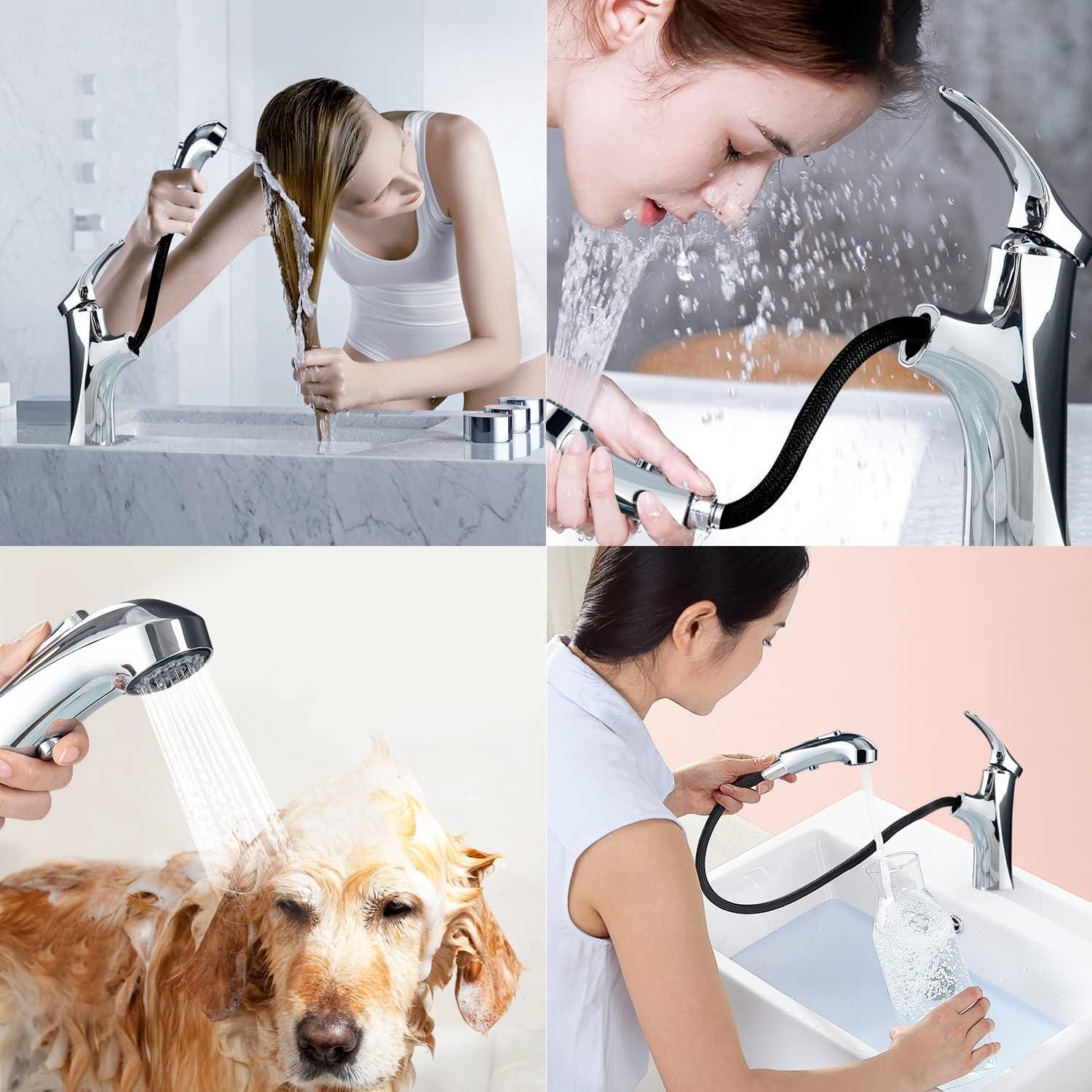 Ausziehbarer Wasserhahn Bad Chrom 3 Modi Spritze Einhebelmischer