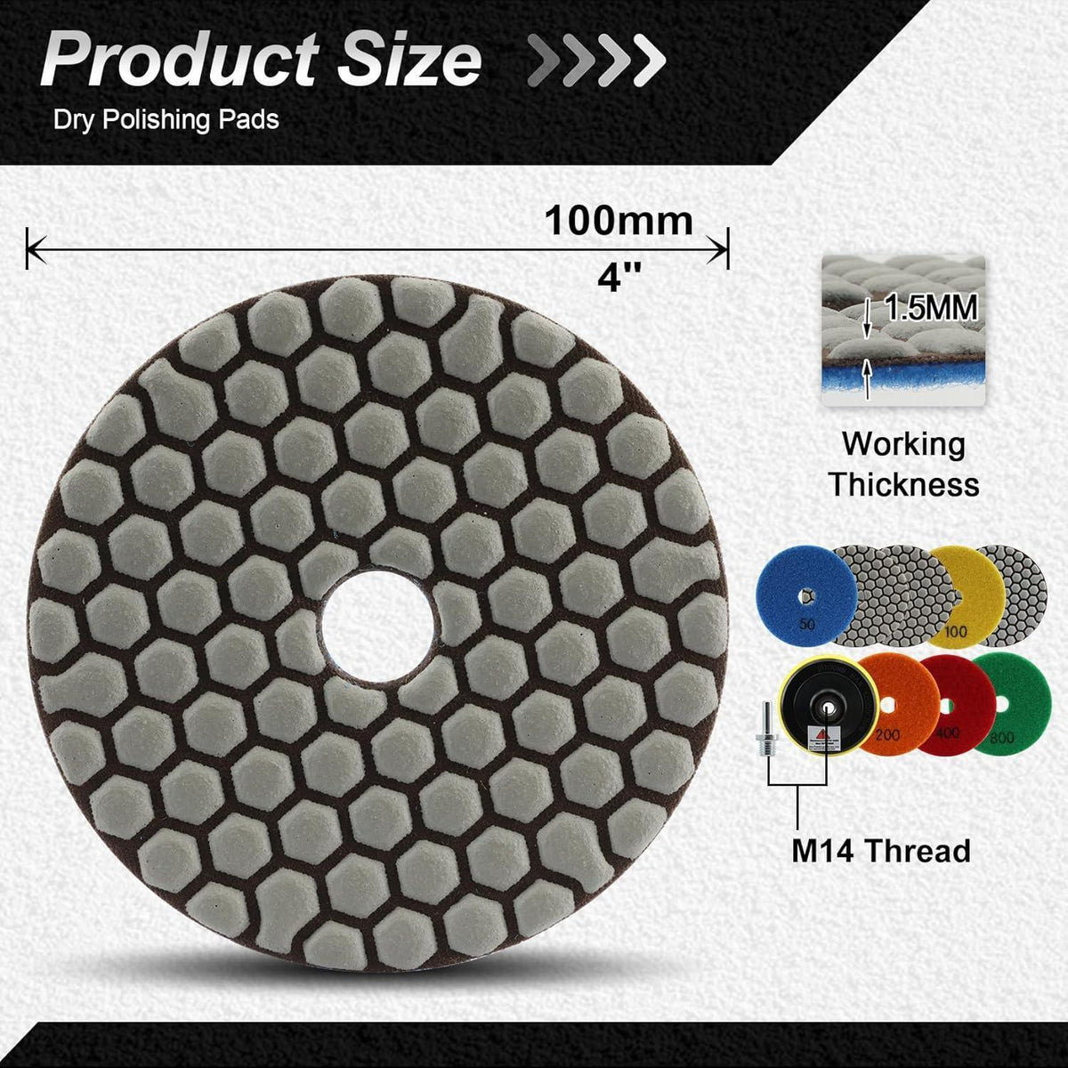 Diamant Polierscheiben Set 8tlg. 100mm für Granit & Marmor