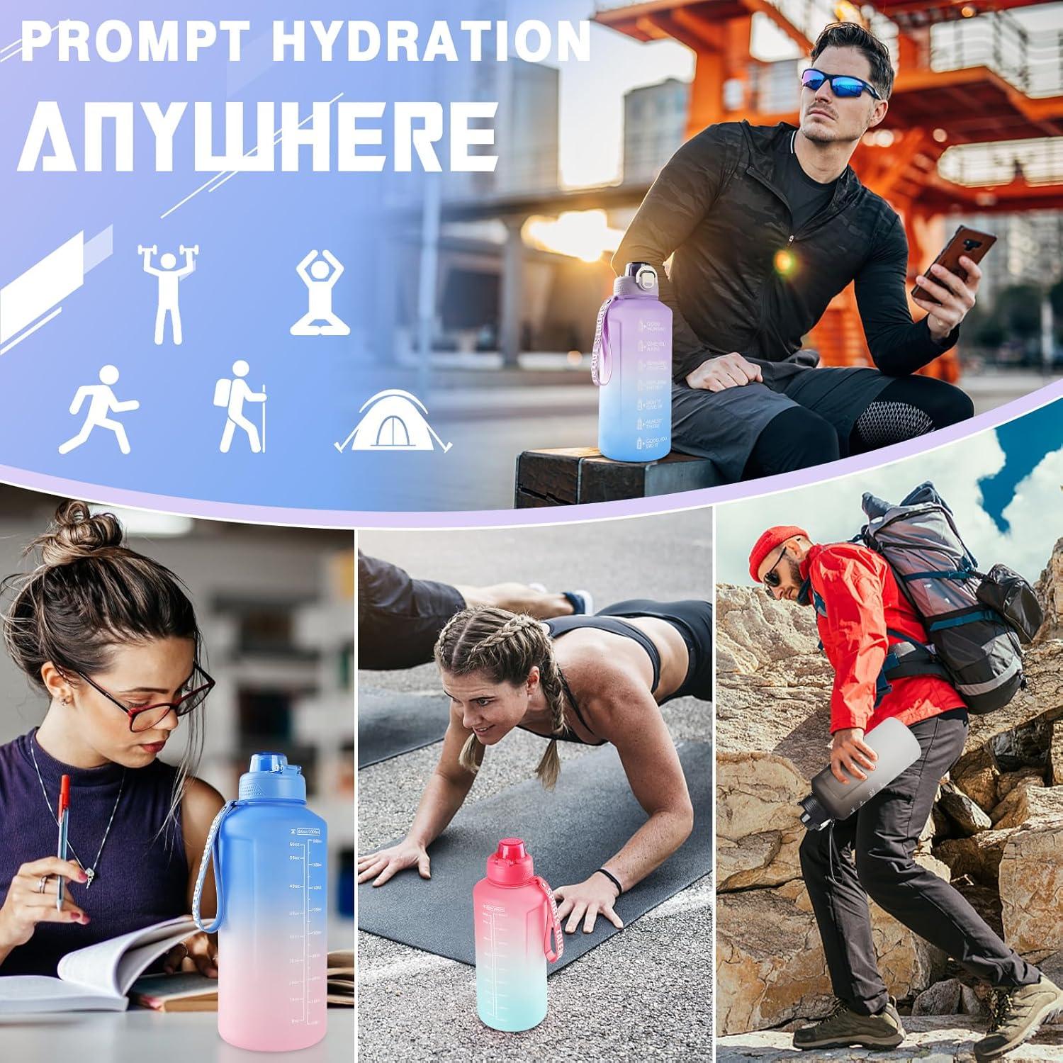 Sport Trinkflasche 2l BPA-frei mit Strohhalm, Zeitmarkierungen - Violett Blau
